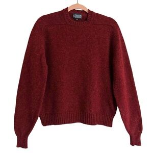 LANDS’ END 100% Shetland Wool Crewneck Sweater Burgundy Women’s‎ XL Cabincore